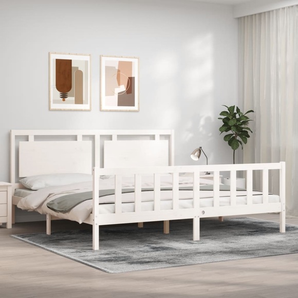 vidaXL Bettgestell mit Kopfteil Weiß 180x200 cm Massivholz