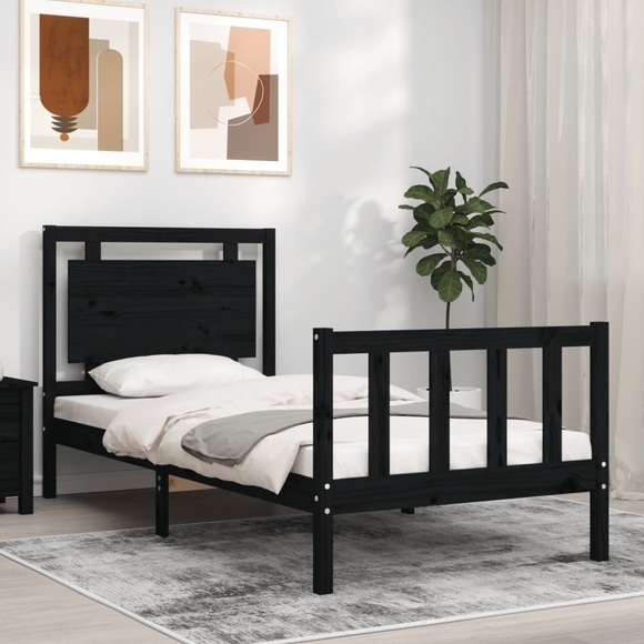 vidaXL Massivholzbett mit Kopfteil Schwarz 90x200 cm