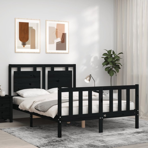 vidaXL Massivholzbett mit Kopfteil Schwarz 120x200 cm
