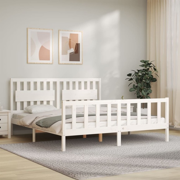 vidaXL Massivholzbett mit Kopfteil Weiß 6FT Super King Size