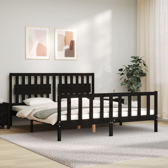 vidaXL Bettrahmen mit Kopfteil Schwarz 6FT Super King Size Massivholz