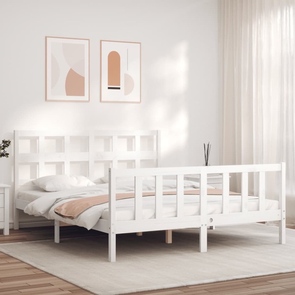 vidaXL Massivholzbett mit Kopfteil Weiß 160x200 cm