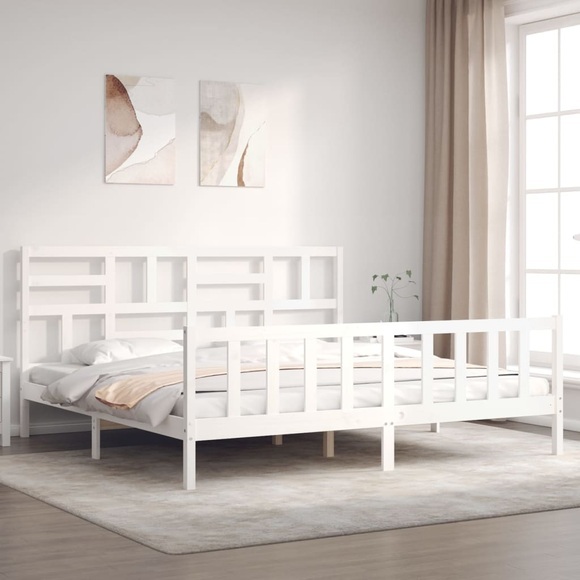vidaXL Massivholzbett mit Kopfteil Weiß 200x200 cm