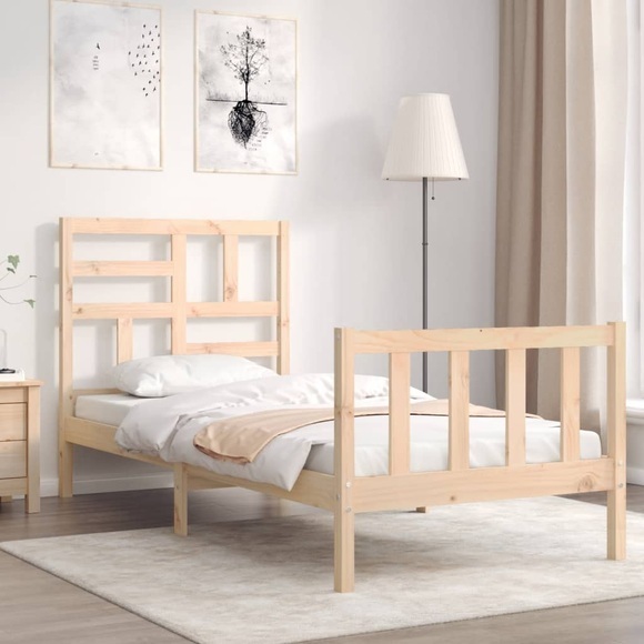 vidaXL Massivholzbett mit Kopfteil 90x200 cm