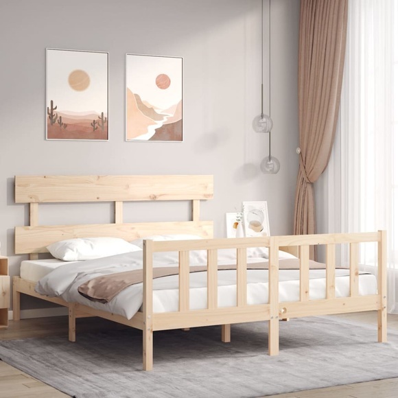 vidaXL Massivholzbett mit Kopfteil 160x200 cm