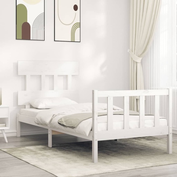 vidaXL Massivholzbett mit Kopfteil Weiß 100x200 cm