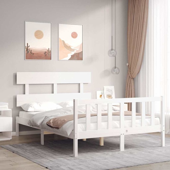 vidaXL Massivholzbett mit Kopfteil Weiß 120x200 cm