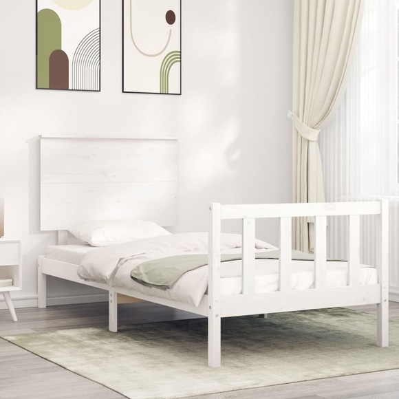 vidaXL Massivholzbett mit Kopfteil Weiß 90x200 cm