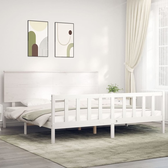 vidaXL Massivholzbett mit Kopfteil Weiß 6FT Super King