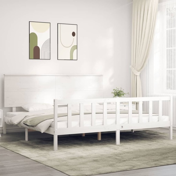 vidaXL Massivholzbett mit Kopfteil Weiß 200x200 cm