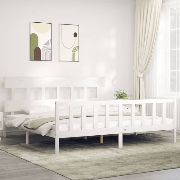 vidaXL Massivholzbett mit Kopfteil Weiß 6FT Super King