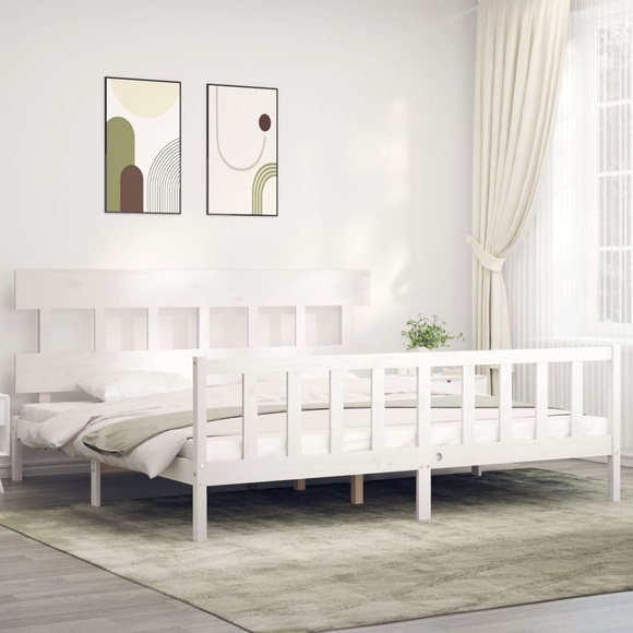 vidaXL Massivholzbett mit Kopfteil Weiß 200x200 cm