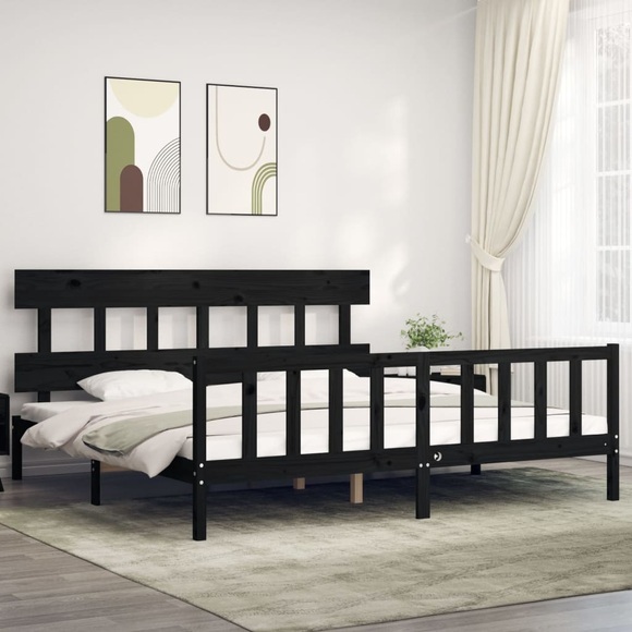 vidaXL Massivholzbett mit Kopfteil Schwarz 200x200 cm