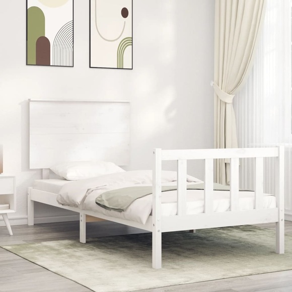 vidaXL Massivholzbett mit Kopfteil Weiß 3FT Single