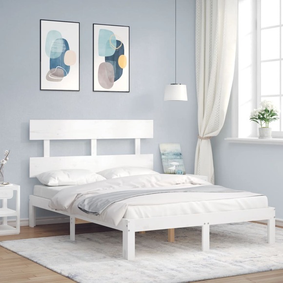 vidaXL Massivholzbett mit Kopfteil Weiß 140x190 cm