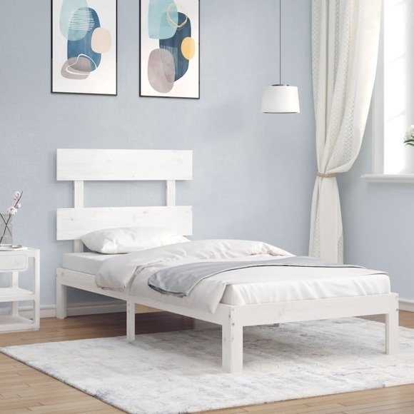 vidaXL Massivholzbett mit Kopfteil Weiß 100x200 cm
