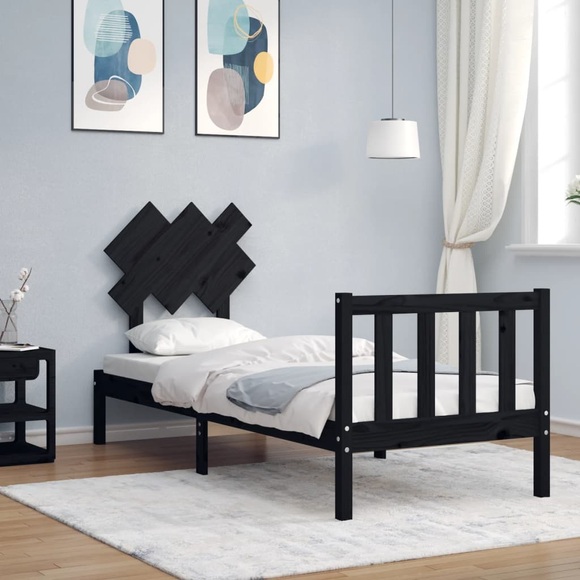 vidaXL Massivholzbett mit Kopfteil Schwarz 2FT6 Small Single