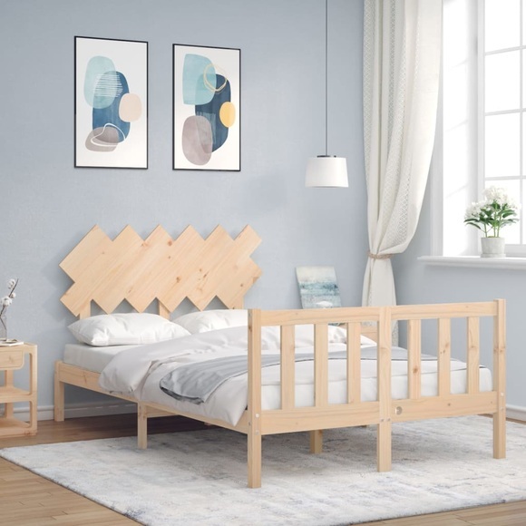 vidaXL Massivholzbett mit Kopfteil 4FT Small Double