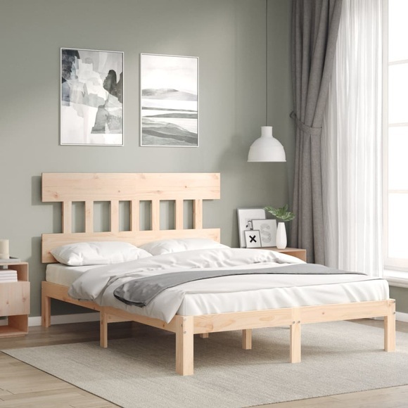 vidaXL Massivholzbett mit Kopfteil 4FT6 Double