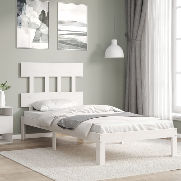 vidaXL Massivholzbett mit Kopfteil Weiß 90x200 cm