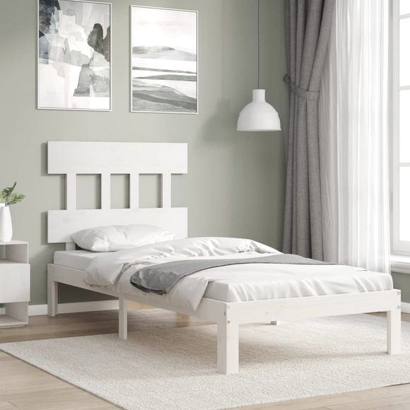 vidaXL Massivholzbett mit Kopfteil Weiß 100x200 cm