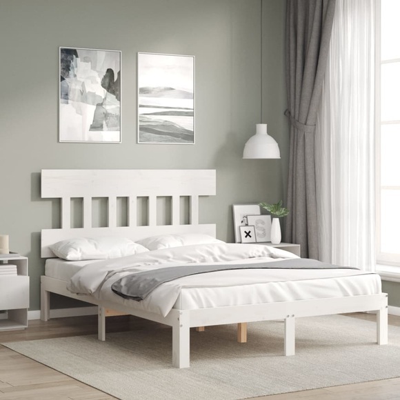 vidaXL Massivholzbett mit Kopfteil Weiß 140x200 cm