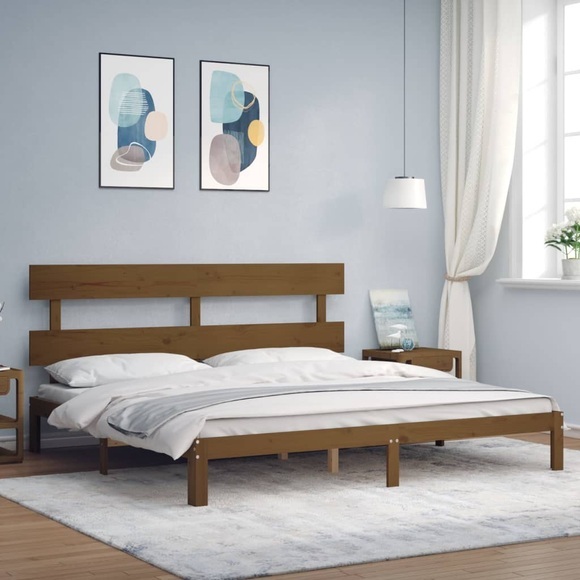 vidaXL Massivholzbett mit Kopfteil Honigbraun 200x200 cm