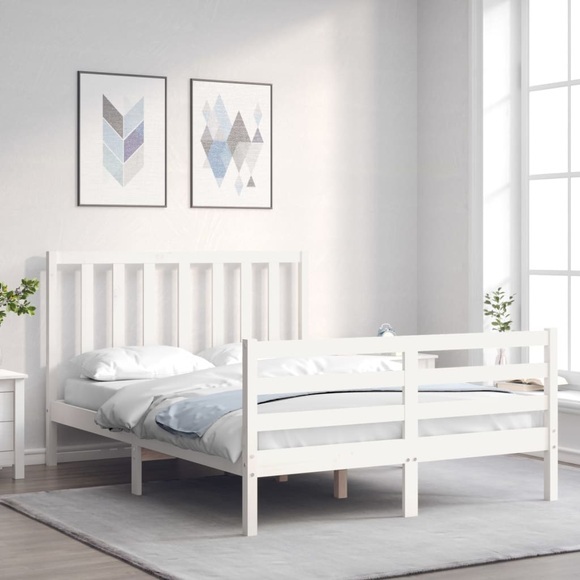 vidaXL Massivholzbett mit Kopfteil Weiß 140x190 cm