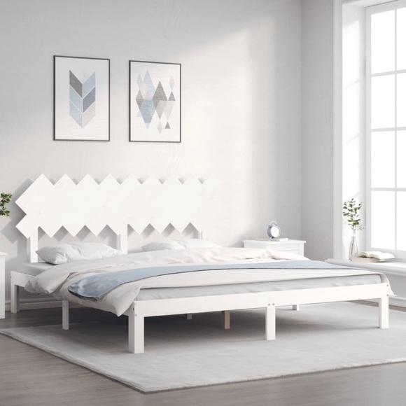 vidaXL Massivholzbett mit Kopfteil Weiß 6FT Super King