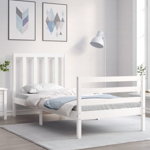 vidaXL Massivholzbett mit Kopfteil Weiß 3FT Single