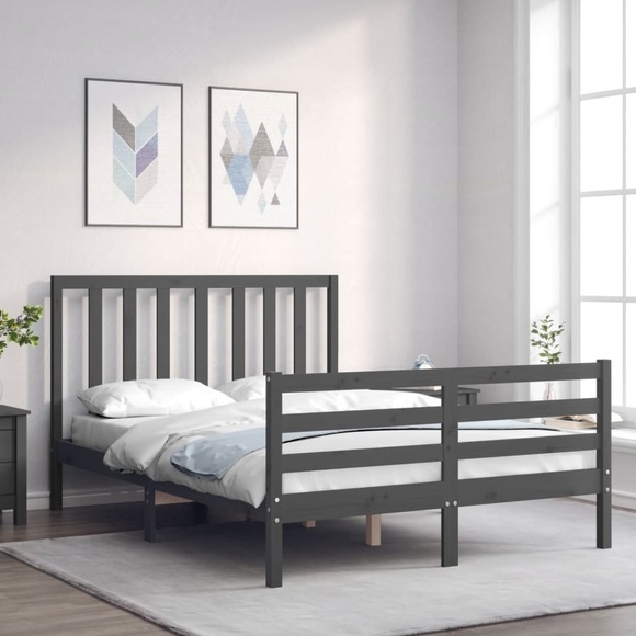 vidaXL Massivholzbett mit Kopfteil Grau 4FT6 Double