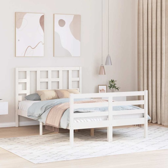 vidaXL Massivholzbett mit Kopfteil Weiß 120x200 cm