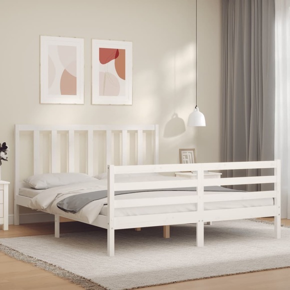 vidaXL Massivholzbett mit Kopfteil Weiß 160x200 cm