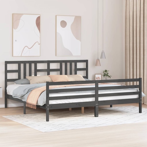vidaXL Massivholzbett mit Kopfteil Grau 200x200 cm