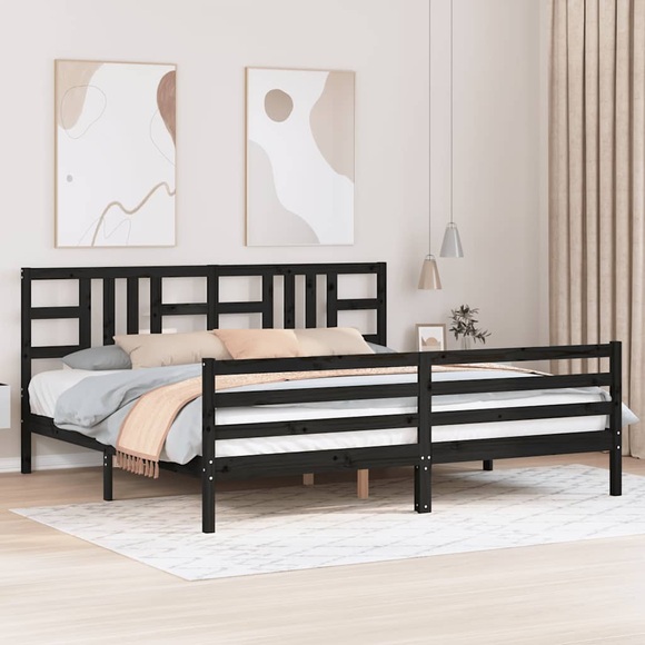 vidaXL Massivholzbett mit Kopfteil Schwarz 200x200 cm