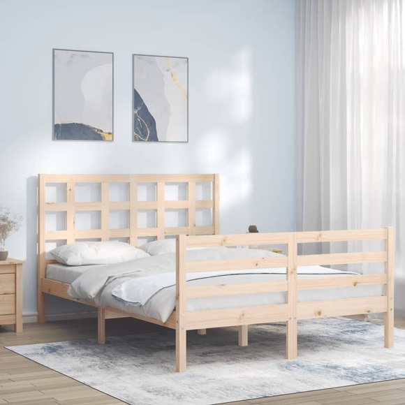 vidaXL Massivholzbett mit Kopfteil 4FT Small Double