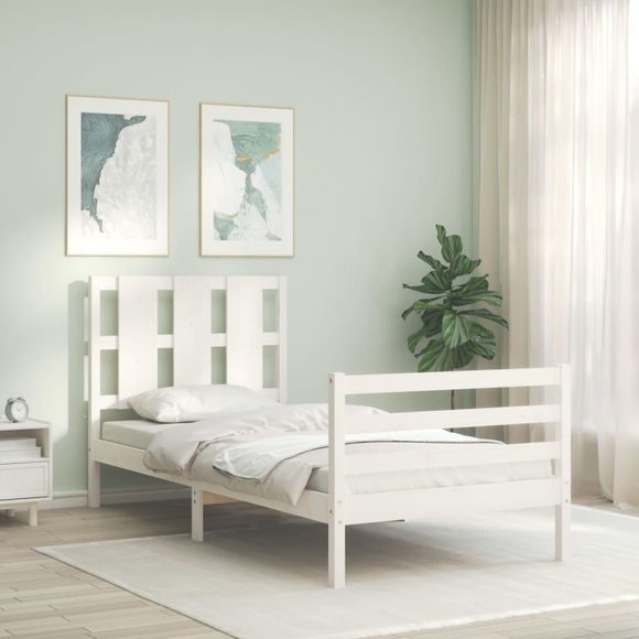 vidaXL Massivholzbett mit Kopfteil Weiß 3FT Single
