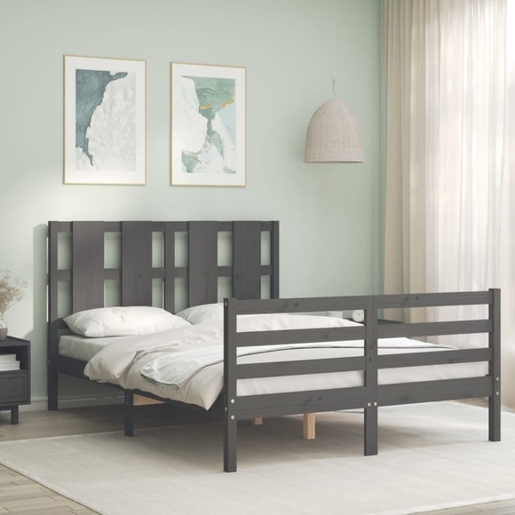 vidaXL Massivholzbett mit Kopfteil Grau 140x190 cm