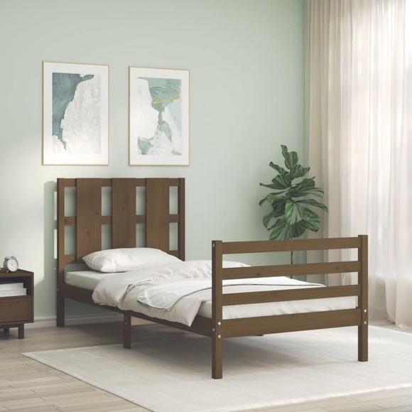 vidaXL Massivholzbett mit Kopfteil Honigbraun 90x200 cm