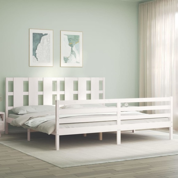 vidaXL Massivholzbett mit Kopfteil Weiß 6FT Super King