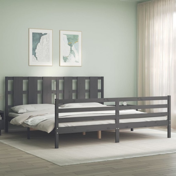 vidaXL Massivholzbett mit Kopfteil Grau 200x200 cm