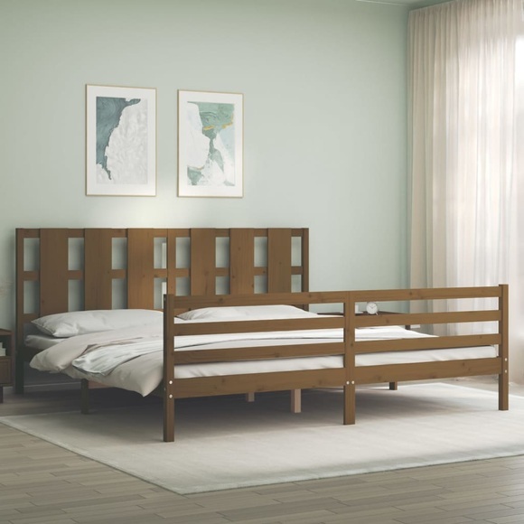 vidaXL Massivholzbett mit Kopfteil Honigbraun 200x200 cm