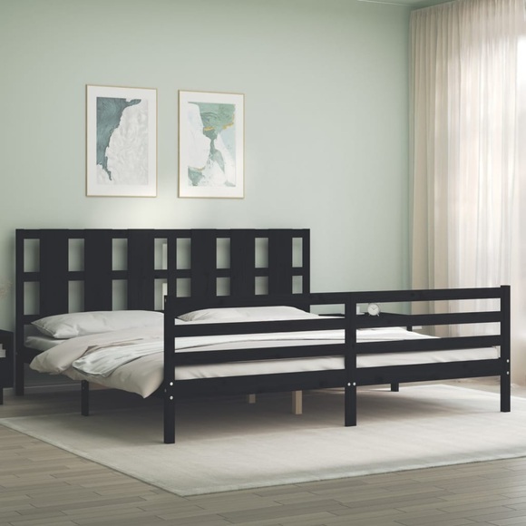 vidaXL Massivholzbett mit Kopfteil Schwarz 200x200 cm