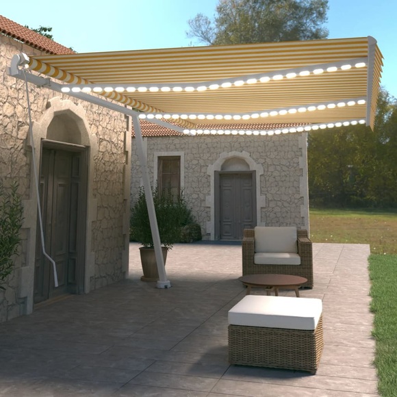 vidaXL Gelenkarmmarkise Einziehbar mit LED 600x350 cm Gelb und Weiß