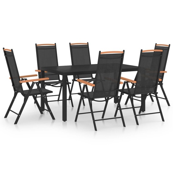 vidaXL 7-tlg. Garten-Essgruppe Aluminium Schwarz
