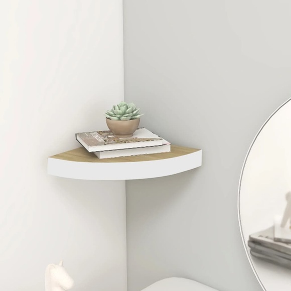 vidaXL Eck-Wandregal Eiche und Weiß 25x25x3,8 cm MDF