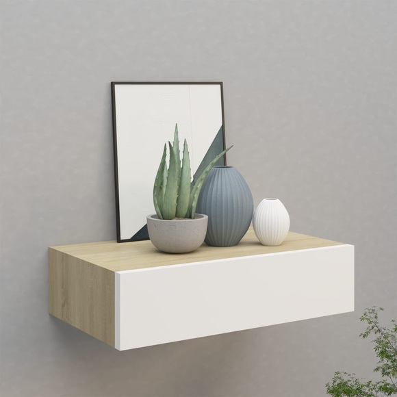 vidaXL Wand-Schubladenregal Eiche und Weiß 40x23,5x10 cm MDF