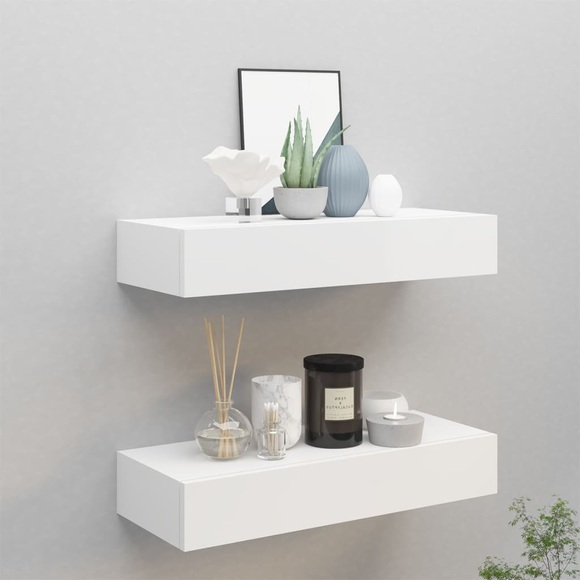 vidaXL Wand-Schubladenregale 2 Stk. Weiß 60x23,5x10 cm MDF