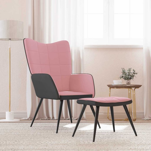 vidaXL Relaxsessel mit Hocker Rosa Samt und PVC
