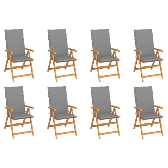 vidaXL Garten-Liegestühle mit Kissen 8 Stk. Massivholz Teak